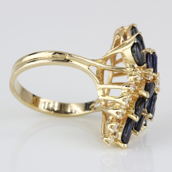Vintage 14K Yellow Gold Blue Sapphire & Diamond Anniversary Cocktail Ring - Picture 5 of 9